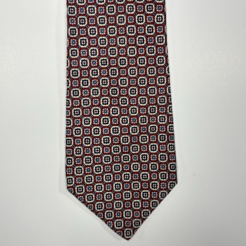 Polo Ralph Lauren Tie Maroon Red Silk Hand Made Geometric Preppy Vintage USA 90s - Picture 2 of 8